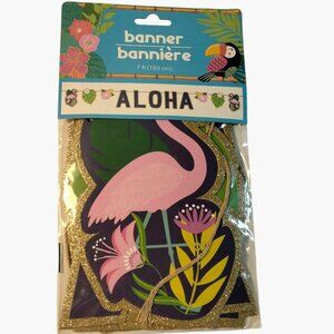Aloha Flamingo Banner Party Decoration 7 ft Tropical Hawaiian Luau Party